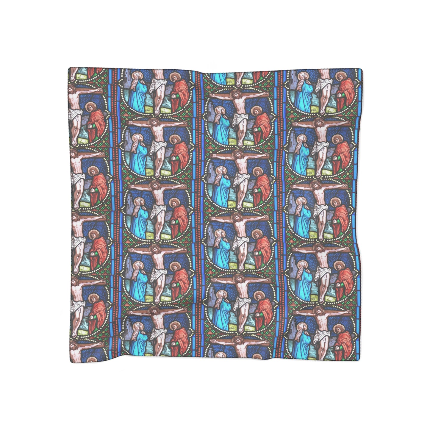 Stained Glass Crucifixion Poly Scarf – Religious Art Silk-Like Wrap