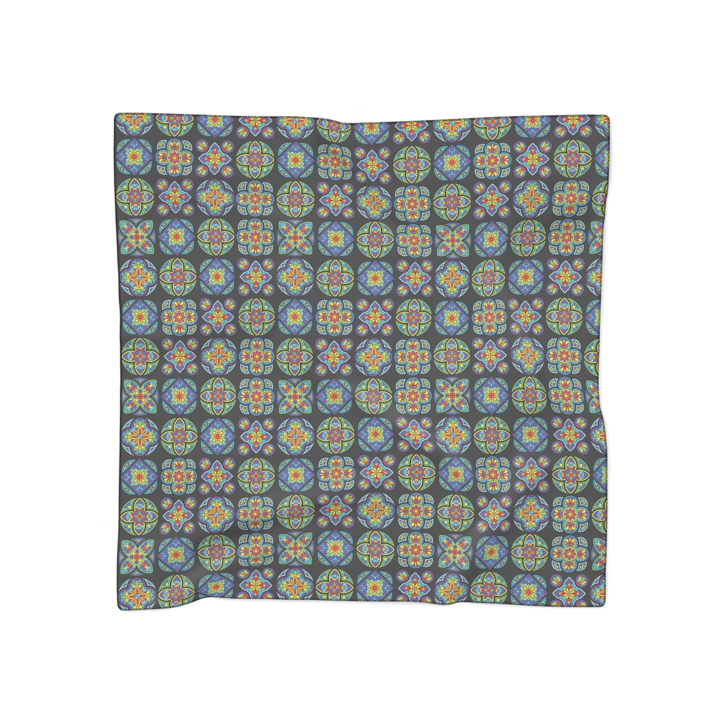 Poly Scarf — Colorful Mosaic Patterned Scarf, Boho Floral Geo Print