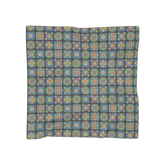 Poly Scarf — Colorful Mosaic Patterned Scarf, Boho Floral Geo Print