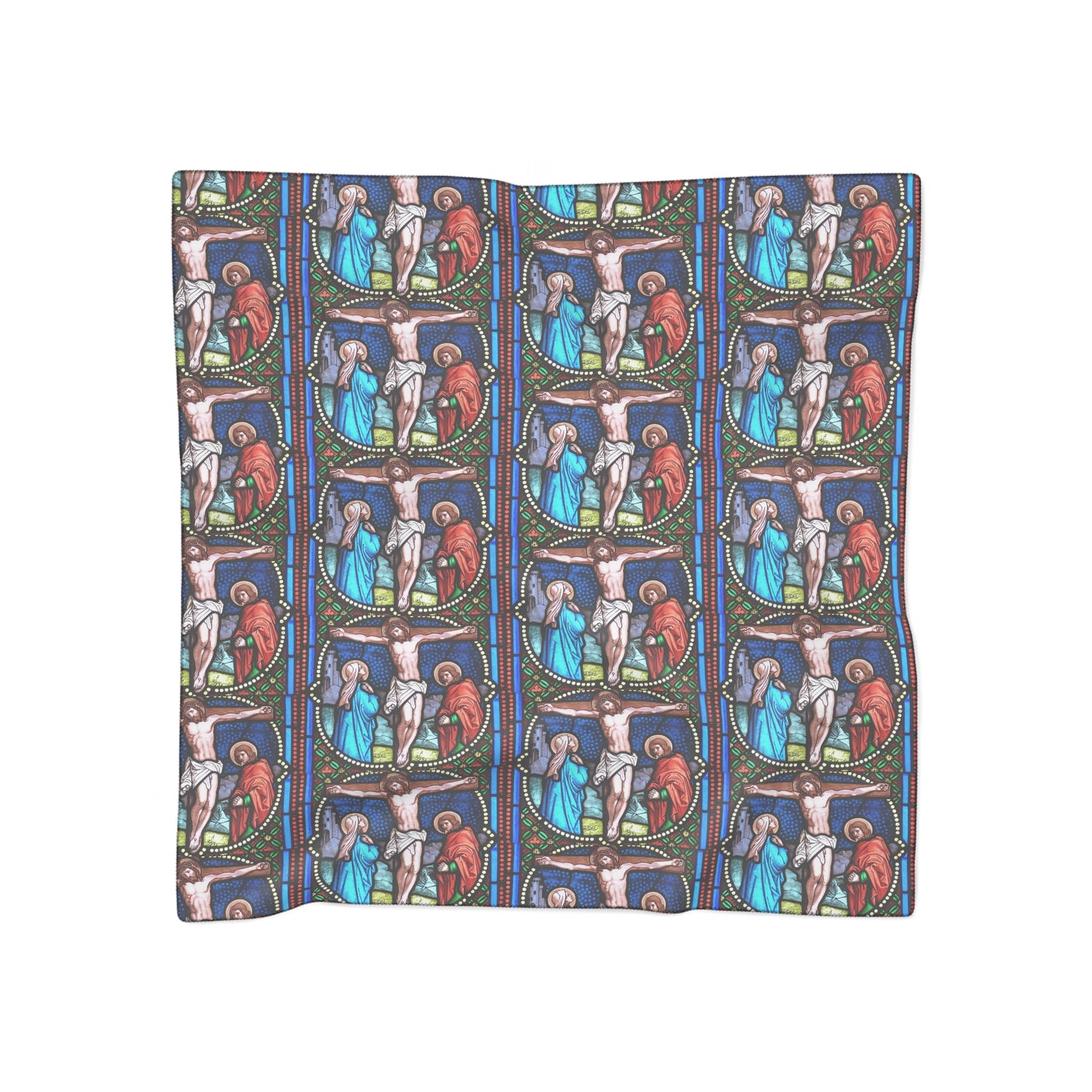 Stained Glass Crucifixion Poly Scarf – Religious Art Silk-Like Wrap