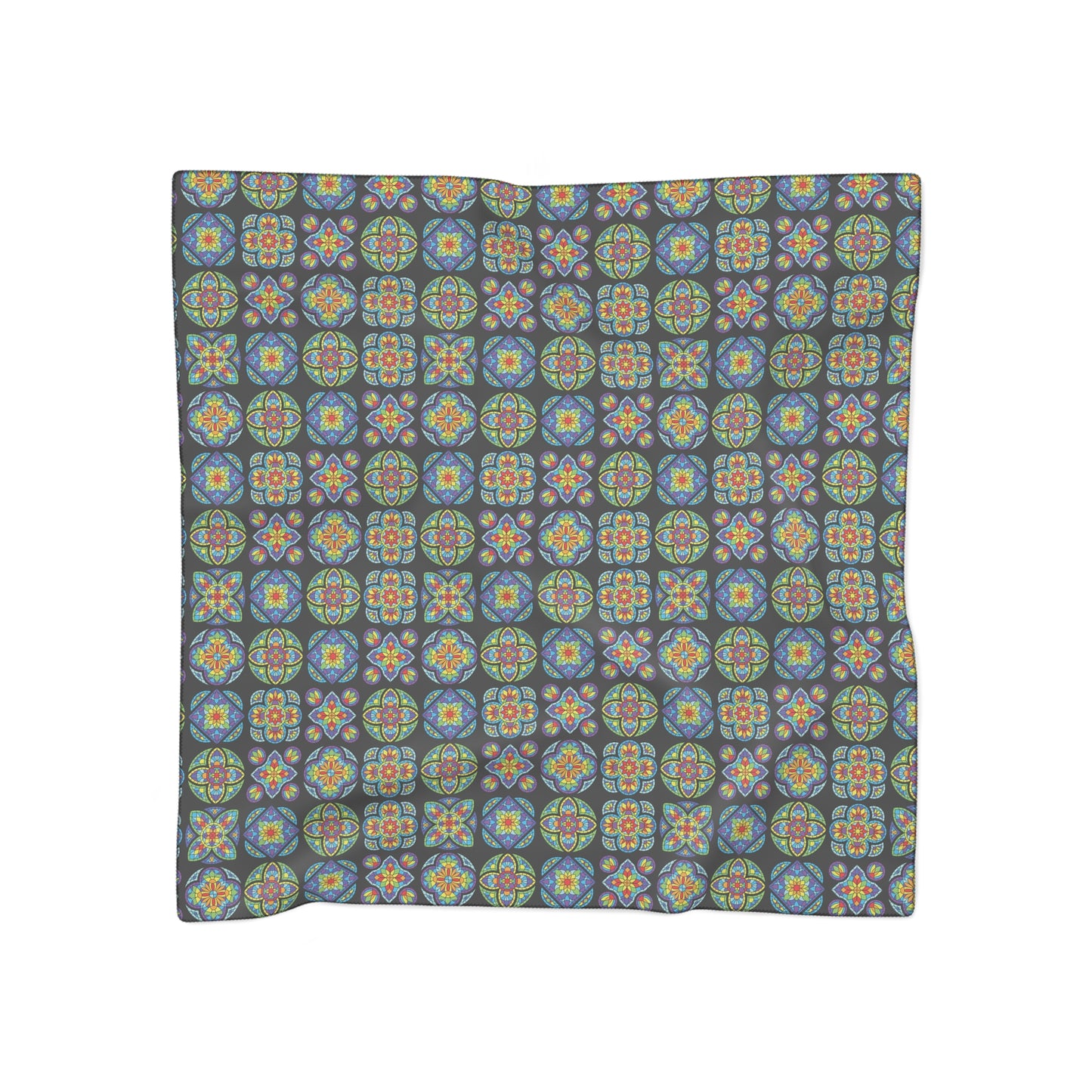 Poly Scarf — Colorful Mosaic Patterned Scarf, Boho Floral Geo Print